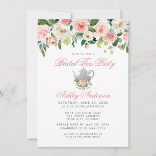Vrijgezellenfeest van Floral Pink Silver Tea Party Kaart
