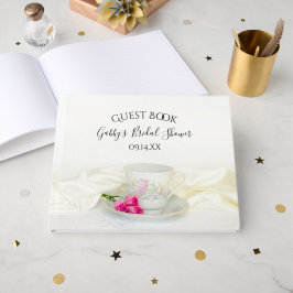 Vrijgezellenfeest van Floral Tea Cup en roze rozen Gastenboek