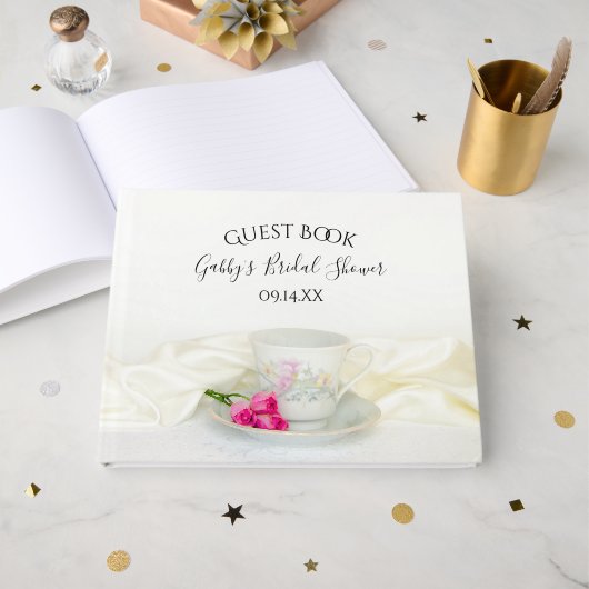 Vrijgezellenfeest van Floral Tea Cup en roze rozen Gastenboek (Voorkant open)