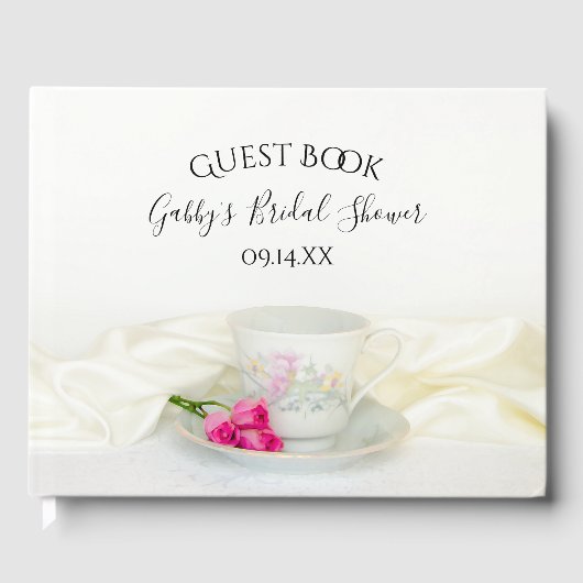 Vrijgezellenfeest van Floral Tea Cup en roze rozen Gastenboek (Voorkant)