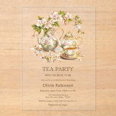 Vrijgezellenfeest van Floral Teapot Tea Party Acryl Uitnodigingen (Voorkant)