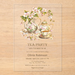 Vrijgezellenfeest van Floral Teapot Tea Party Acryl Uitnodigingen