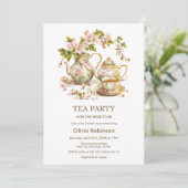 Vrijgezellenfeest van Floral Teapot Tea Party Kaart (Staand voorkant)