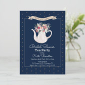 Vrijgezellenfeest van Floral Teapot Tea Party Kaart (Staand voorkant)