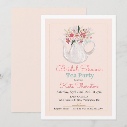 Vrijgezellenfeest van Floral Teapot Tea Party Kaart (Voorkant / Achterkant)
