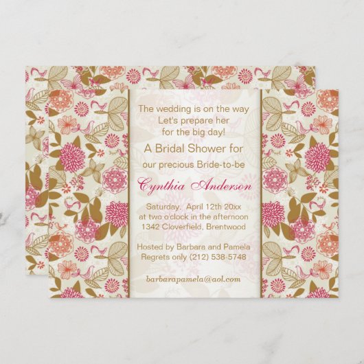 Vrijgezellenfeest van Floral, vogels en vlinders Kaart (Voorkant / Achterkant)