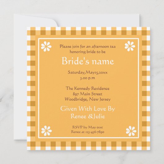 Vrijgezellenfeest van gele theepartij kaart (Achterkant)