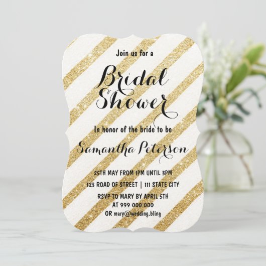 Vrijgezellenfeest van gouden strepen van moderne p kaart (Staand voorkant)