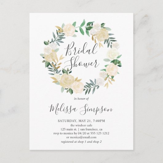 Vrijgezellenfeest van groene en witte bloemen uitnodiging briefkaart (Voorkant)