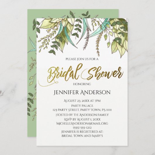 Vrijgezellenfeest van groene goudflens met bladere kaart (Voorkant / Achterkant)