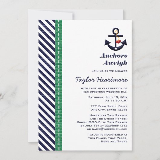 Vrijgezellenfeest van het groene en Navy Blue Anch Kaart (Voorkant)