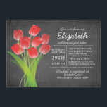 Vrijgezellenfeest van het moderne Chalkboard Red T Kaart<br><div class="desc">Moderne Chalkboard Pink Tulip Bridal Shower-uitnodiging met een populaire chalkboardachtergrond met een  bouquet van prachtige roze tulpen.  Perfect hedendaagse brudale doucheuitnodiging voor een vrijgezellenfeest van de tuin,  een lente of een vrijgezellenfeest van de zomer.</div>