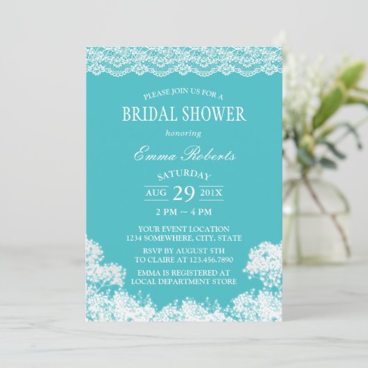  Vrijgezellenfeest van Lace Baby in de Breath Turq Kaart (Staand voorkant)