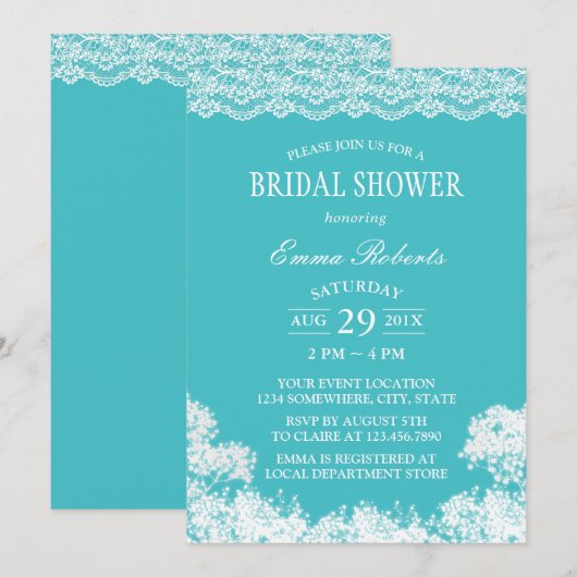  Vrijgezellenfeest van Lace Baby in de Breath Turq Kaart (Voorkant / Achterkant)