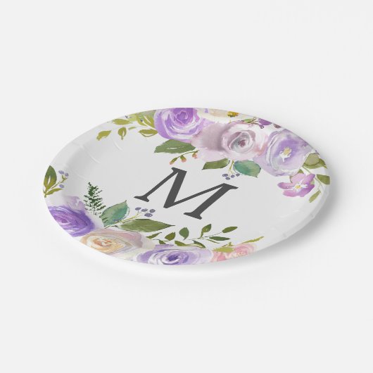 Vrijgezellenfeest van lavender Floral Monogram Bor Papieren Bordje (Gekanteld)