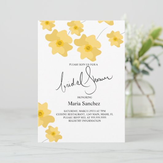 Vrijgezellenfeest van lentepoppig geel vezel kaart (Staand voorkant)