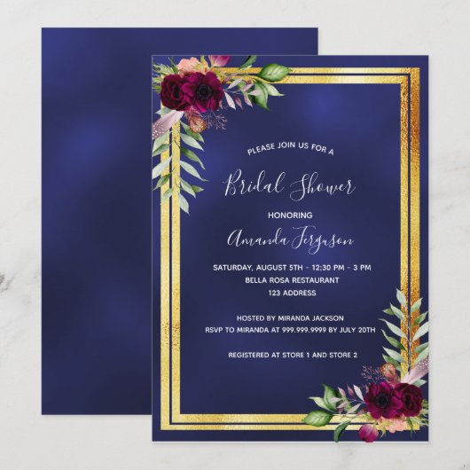 Vrijgezellenfeest van marineblauw goudvuurgroen kaart (Voorkant / Achterkant)