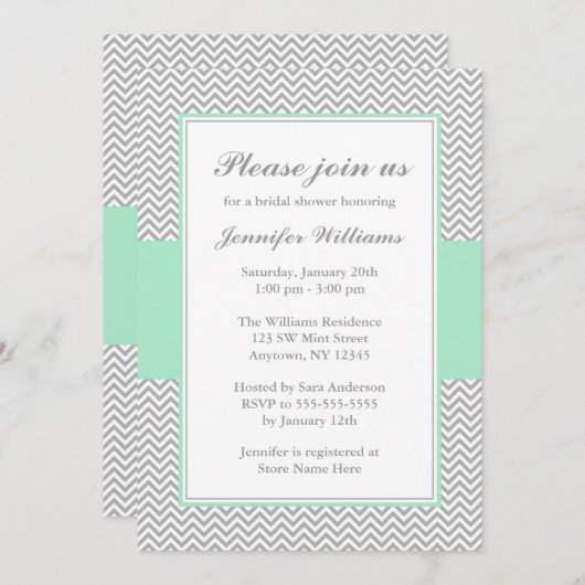 Vrijgezellenfeest van Mint en Gray Chevron Kaart (Voorkant / Achterkant)