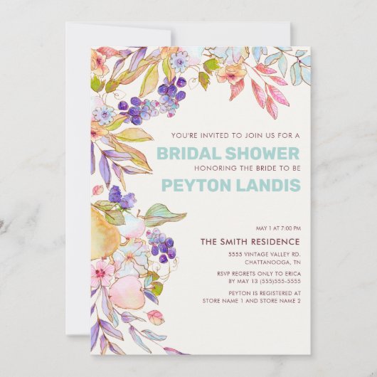 Vrijgezellenfeest van mosterdblauw roze vruchten kaart (Voorkant)