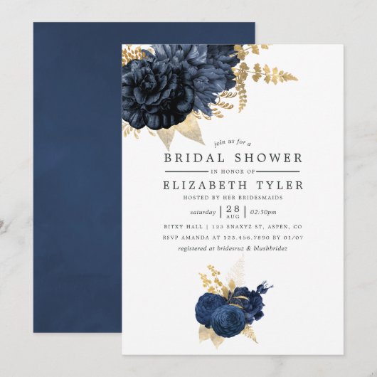 Vrijgezellenfeest van Navy Blue en Gold  Roos Kaart (Voorkant / Achterkant)