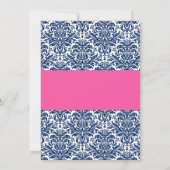 Vrijgezellenfeest van Navy Blue en Pink Damask Kaart (Achterkant)