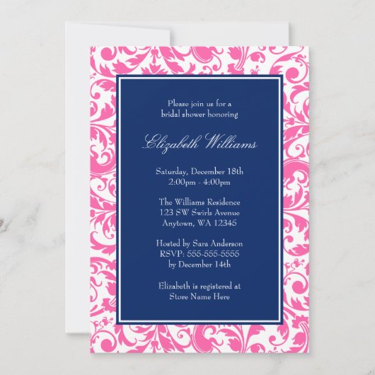Vrijgezellenfeest van Navy Blue en Pink Swirls Dam Kaart (Voorkant)