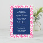 Vrijgezellenfeest van Navy Blue en Pink Swirls Dam Kaart (Staand voorkant)