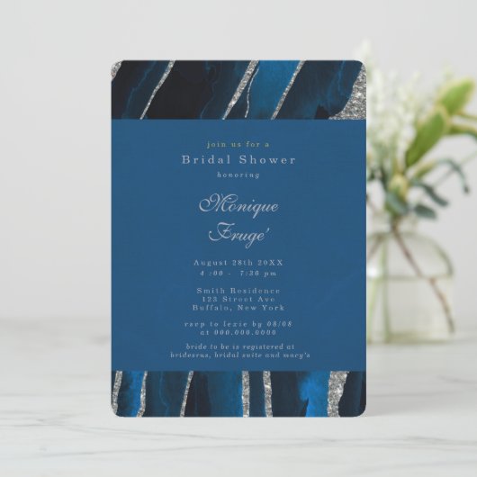 Vrijgezellenfeest van Navy Blue en Silver Glitter  Kaart (Staand voorkant)