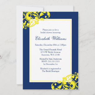 Vrijgezellenfeest van Navy Blue en Yellow Flourish Kaart