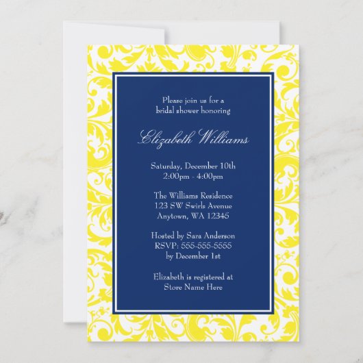 Vrijgezellenfeest van Navy Blue en Yellow Swirls D Kaart (Voorkant)
