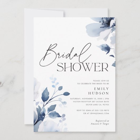 Vrijgezellenfeest van Navy Blue Floral Kaart (Voorkant)