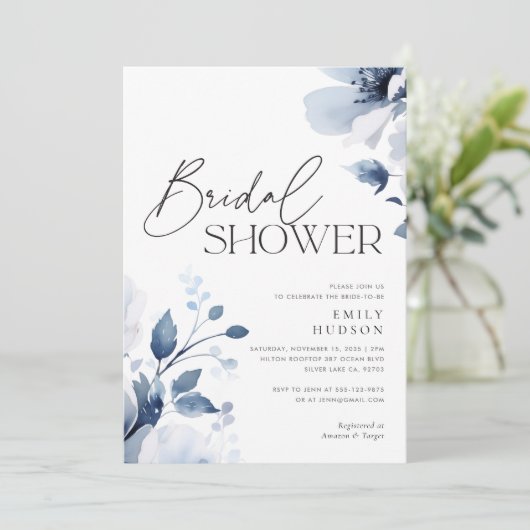 Vrijgezellenfeest van Navy Blue Floral Kaart (Staand voorkant)