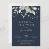 Vrijgezellenfeest van Navy Blue Gold Eucalyptus Kaart (Voorkant)