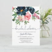 Vrijgezellenfeest van Navy en Blush Pink Bloom Flo Kaart (Staand voorkant)