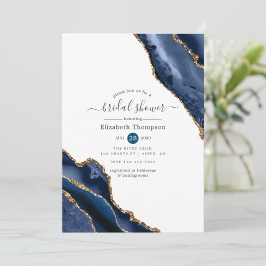 Vrijgezellenfeest van Navy en Gold Agate Kaart (Staand voorkant)