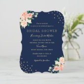 Vrijgezellenfeest van Navy Peach Gold Floral Confe Kaart (Staand voorkant)