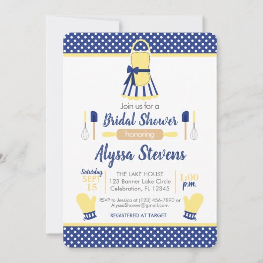 Vrijgezellenfeest van Navy & Yellow Retro Kitchen Kaart (Voorkant)