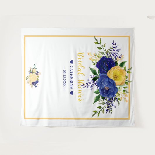 Vrijgezellenfeest van Navy Yellowish Gold Floral Wandkleed (Voorkant (horizontaal))