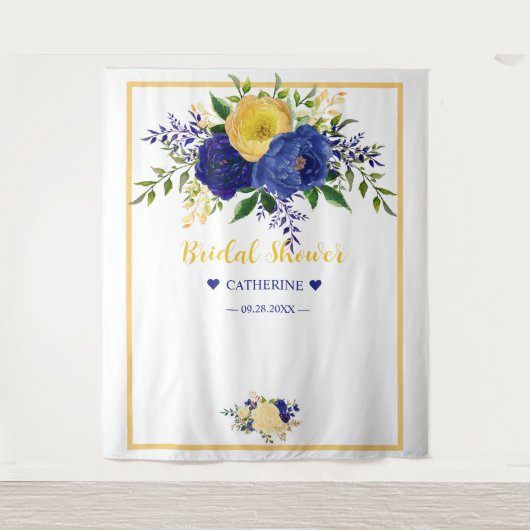 Vrijgezellenfeest van Navy Yellowish Gold Floral Wandkleed (Voorkant)