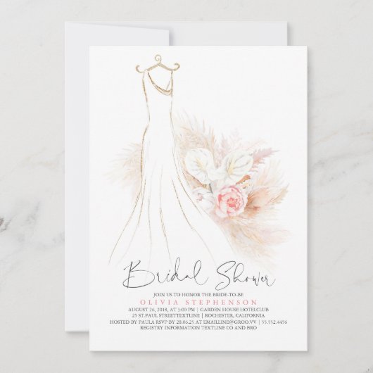 Vrijgezellenfeest van Pampas Grass en Wedding Dres Kaart (Voorkant)