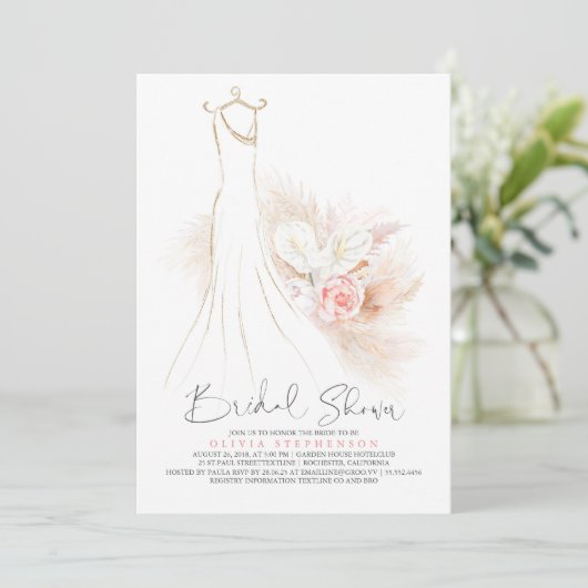 Vrijgezellenfeest van Pampas Grass en Wedding Dres Kaart (Staand voorkant)