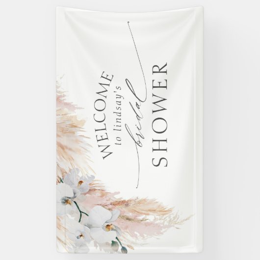 Vrijgezellenfeest van Pampas Grass en White Orchid Spandoek (Verticaal)