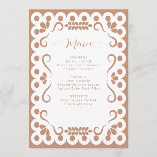 Vrijgezellenfeest van Papel Picado Boho Barro Menu (Voorkant)