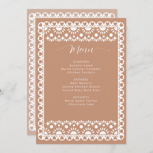 Vrijgezellenfeest van Papel Picado Boho Barro Menu (Voorkant / Achterkant)
