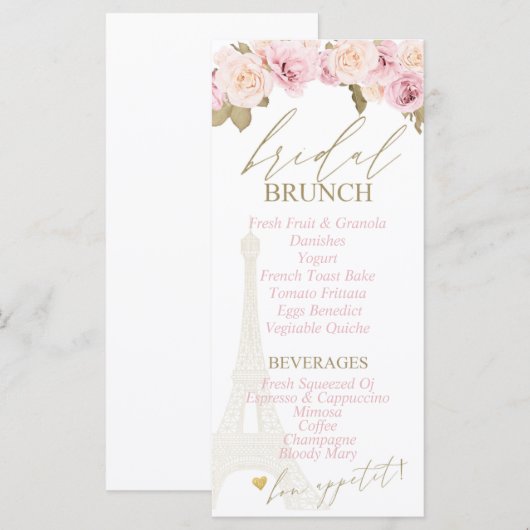 Vrijgezellenfeest van Parijs, Frans thema Menu Bru (Voorkant / Achterkant)