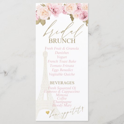 Vrijgezellenfeest van Parijs, Frans thema Menu Bru (Voorkant)