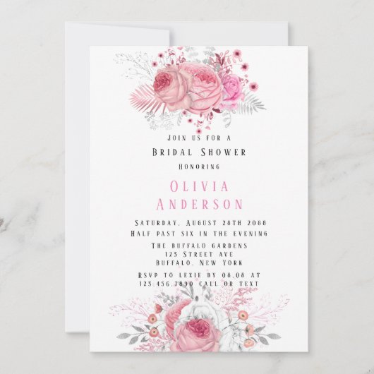 Vrijgezellenfeest van roze en zilver Pony Florals Kaart (Voorkant)