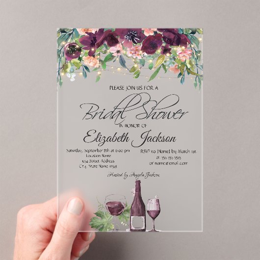 Vrijgezellenfeest van Rozen van glansglas, Bourgog Acryl Uitnodigingen (Insitu (Draagbaar))