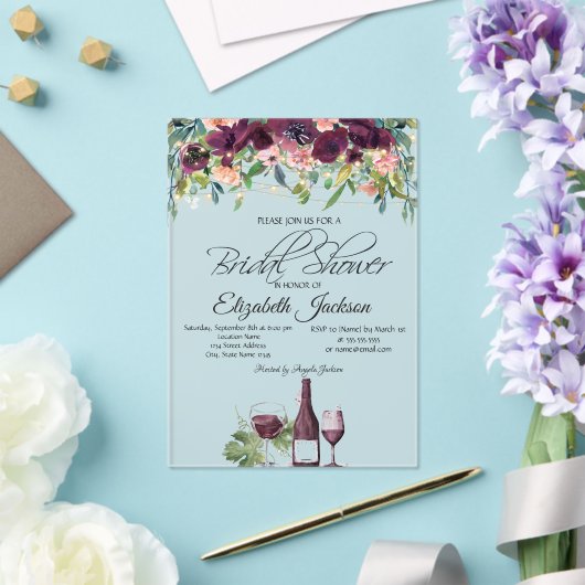 Vrijgezellenfeest van Rozen van glansglas, Bourgog Acryl Uitnodigingen (Insitu (Huwelijk))