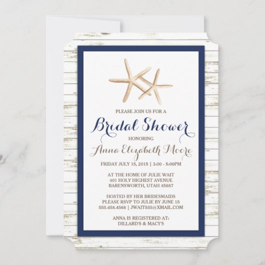 Vrijgezellenfeest van Starfish Whitewashed Wood Be Kaart (Voorkant)